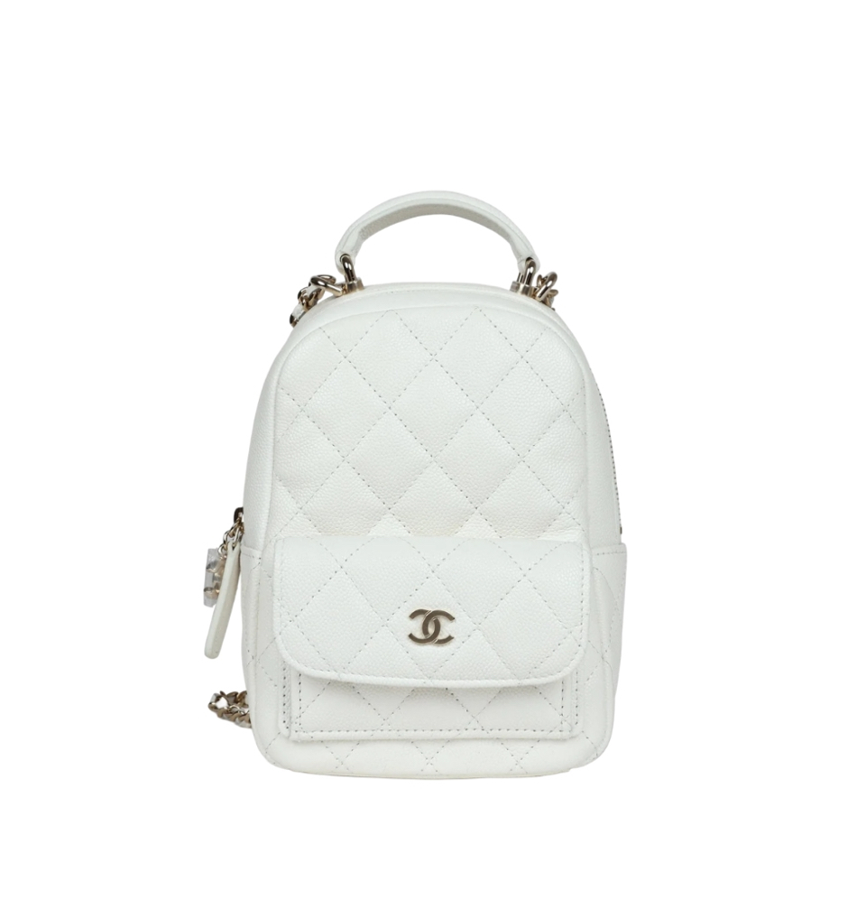 샤넬 24C 미니 백팩 (화이트 금장 캐비어)
