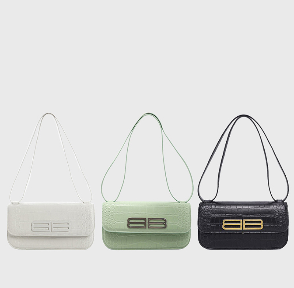 발렌시아가 BB 가십 체인 크로스 백 크로커다일 엠보싱