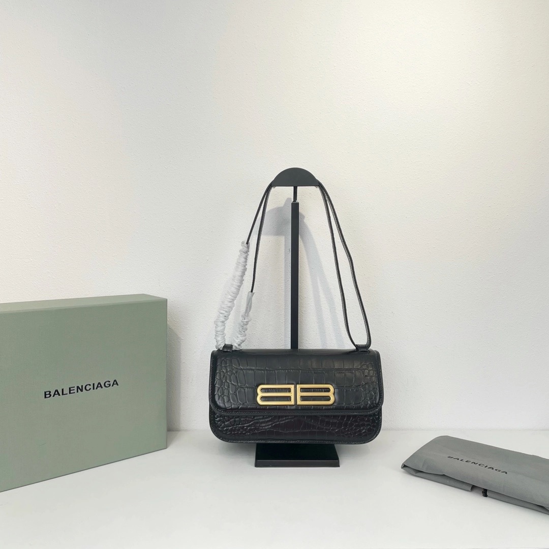 발렌시아가 BB 가십 체인 크로스 백 크로커다일 엠보싱