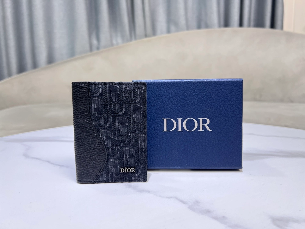 디올 오블리크 새들 버티컬 2단 카드 지갑 블랙