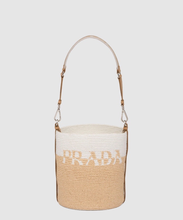 프라다 웹스트랩 라피아 우븐 버킷 숄더백 1BE063