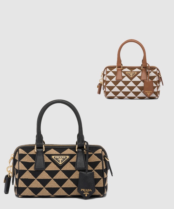 프라다 심볼 자수 패브릭 탑 핸들백 1BB846