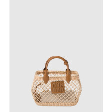 미우미우 레더 트림 우븐 패브릭 핸드백 5BA286