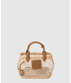 미우미우 레더 트림 우븐 패브릭 핸드백 5BA286