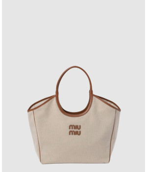 미우미우 아이비 캔버스 레더 토트백 5BG281