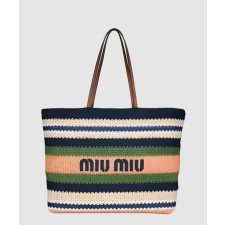 미우미우 라피아 코튼 토트백 5BG228
