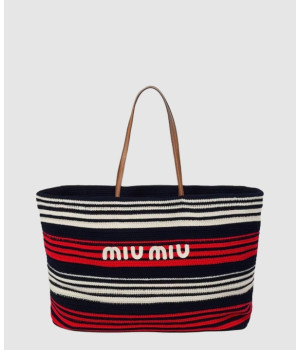 미우미우 라피아 코튼 토트백 5BG228