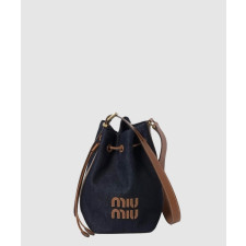미우미우 로고 데님 레더 라지 버킷백 5BE089