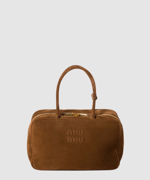 미우미우 스웨이드 레더 보 토트백 5BB117