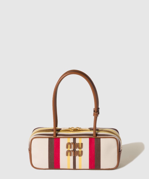 미우미우 캔버스 보 레더 토트백 5BB173