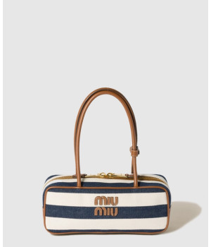 미우미우 캔버스 보 레더 토트백 5BB173