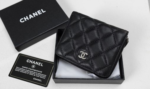 (국내배송) 샤넬 은장 로고 똑딱이 지퍼 카드 반지갑