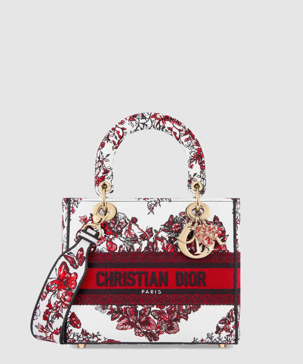 디올 미디움 레이디 디라이트 백 화이트 레드 르 꾀흐 파피용이 M0565