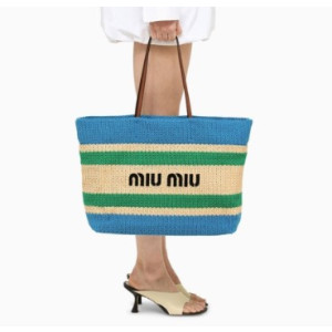 (국내배송) 미우미우 라피아 코튼 스프라이프 토트백