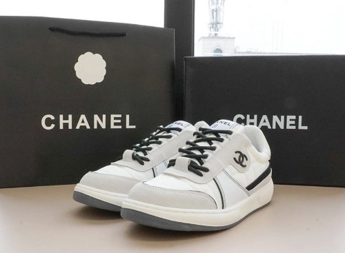 (국내배송) 샤넬 패브릭 스웨이드 카프스킨 스니커즈 화이트앤그레이