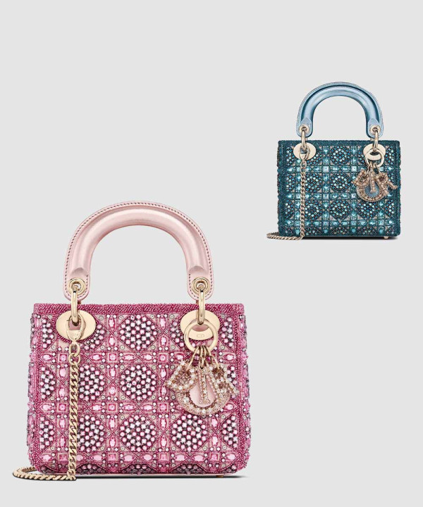 디올 미니 레이디백 메탈릭 카프스킨 사틴 비즈 자수 M0505