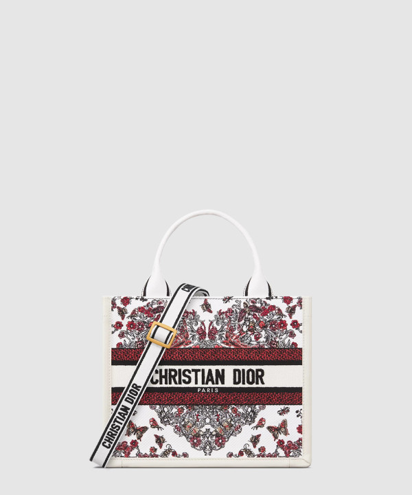 디올 북 토트백 스몰 화이트 레드 르 꾀흐 파피용 M1325