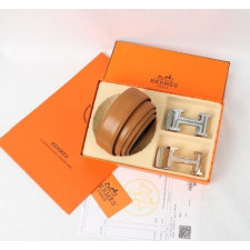 (국내배송) 에르메스 투버클 컷팅 큐빅로고 브라운 벨트