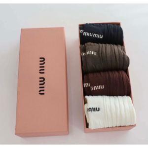 (국내배송) 미우미우 링클 코튼 로고 중목 양말세트