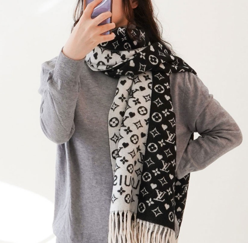 (국내배송) 루이비통 모노그램 로고 패턴 울 머플러