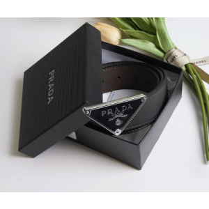 (국내배송) 프라다 삼각 로고 사피아노 레더 벨트