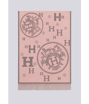 (국내배송) 에르메스 H로고 아트워크 울 자카드 태슬 숄 머플러