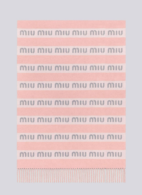 (국내배송) 미우미우 로고 스트라이프 울 자카드 태슬 숄 머플러