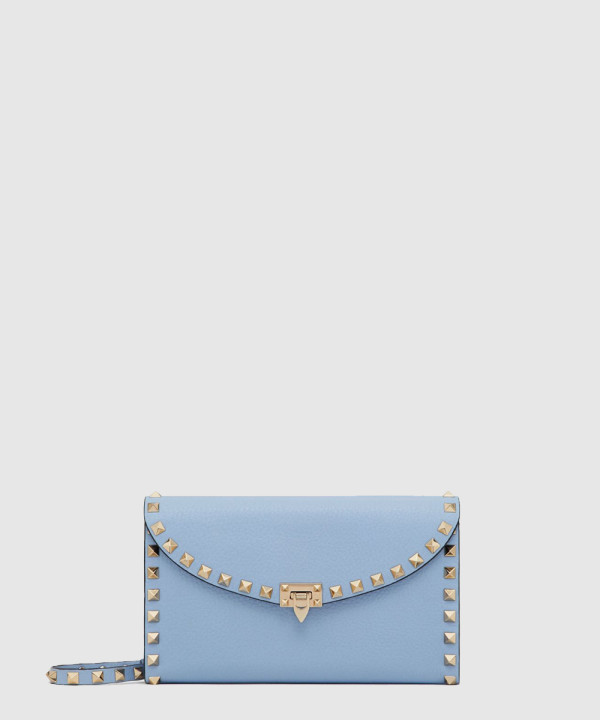 발렌티노 락스터드 그레인 송아지 가죽 체인 지갑