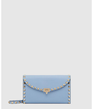 발렌티노 락스터드 그레인 송아지 가죽 체인 지갑