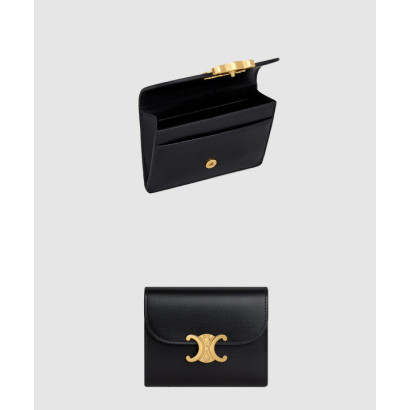 셀린느 트리옹프 플랩 카드 지갑 샤이니 카프스킨 10I583