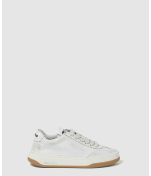 미우미우 로고 블리치드 레더 스니커즈 5E118E