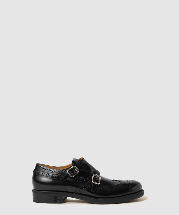 미우미우 X 처치스 브러쉬드 가죽 더블 몽크 브로그 슈즈 5E039E