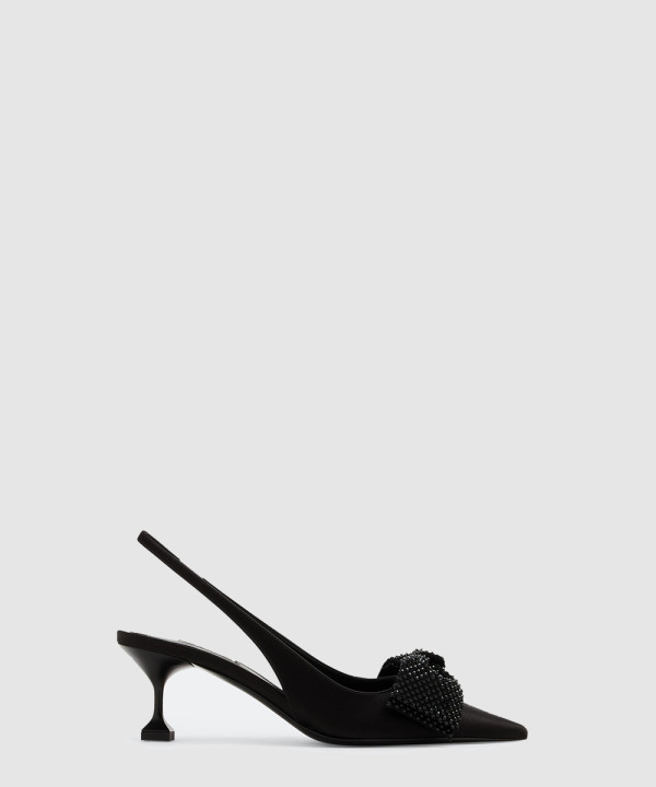 미우미우 크리스탈 리본 새틴 슬링백 힐 5I811D