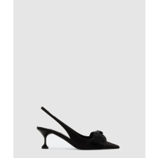 미우미우 크리스탈 리본 새틴 슬링백 힐 5I811D