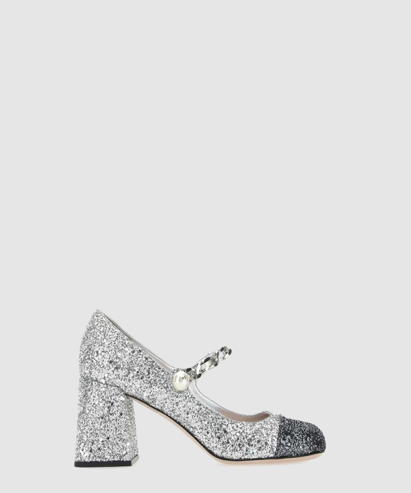 미우미우 글리터 펄 체인 펌프스 5I248D