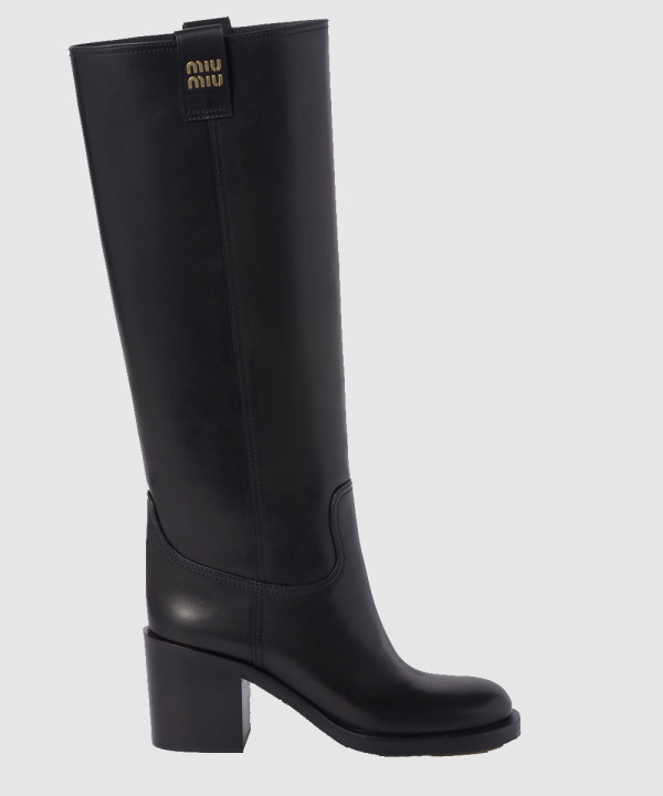 미우미우 로고 레더 롱 부츠 5W967D