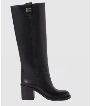 미우미우 로고 레더 롱 부츠 5W967D