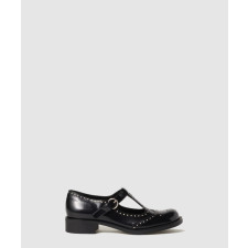 미우미우 T 스트랩 레더 메리제인 플랫 슈즈 5E303E