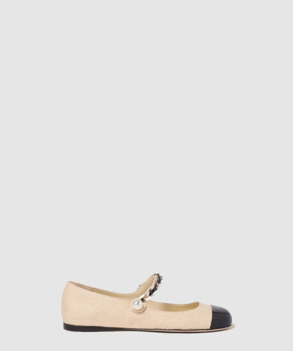 미우미우 펄 체인 발레리나 플랫 슈즈 5F131E