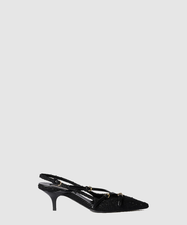 미우미우 버클 디테일 패브릭 슬링백 5I013E