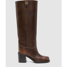 미우미우 로고 레더 롱 부츠 5W967D