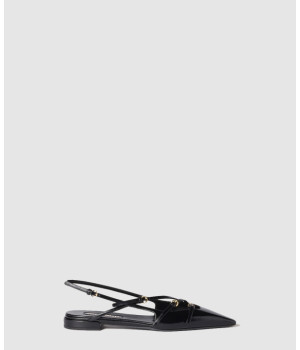 미우미우 멀티플 버클 스트랩 페이던트 레더 슬링백 발레리나 5F476E