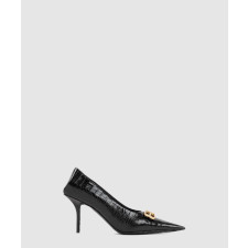 발렌시아가 스퀘어 나이프 BB 로고 크로크 펌프스 734238