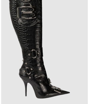 발렌시아가 ESSEX 크로커 이펙트 레더 하이 부츠 806001