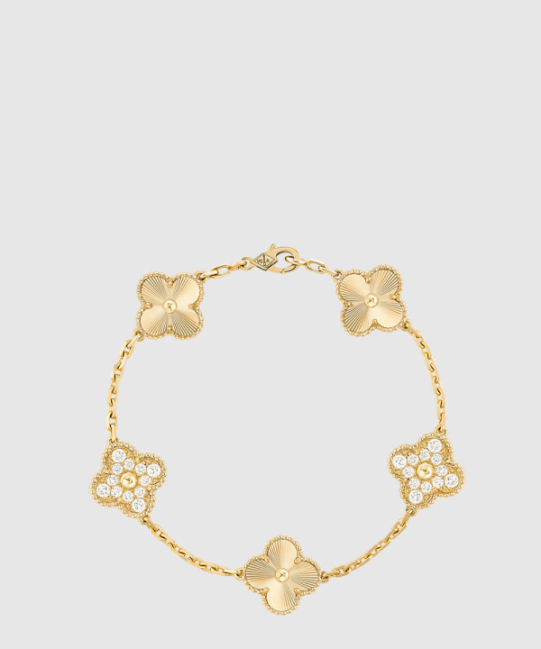 18K 하이엔드 미러급 반클리프 빈티지 알함브라 브레이슬릿 5모티브 기요세 다이아 4KN00