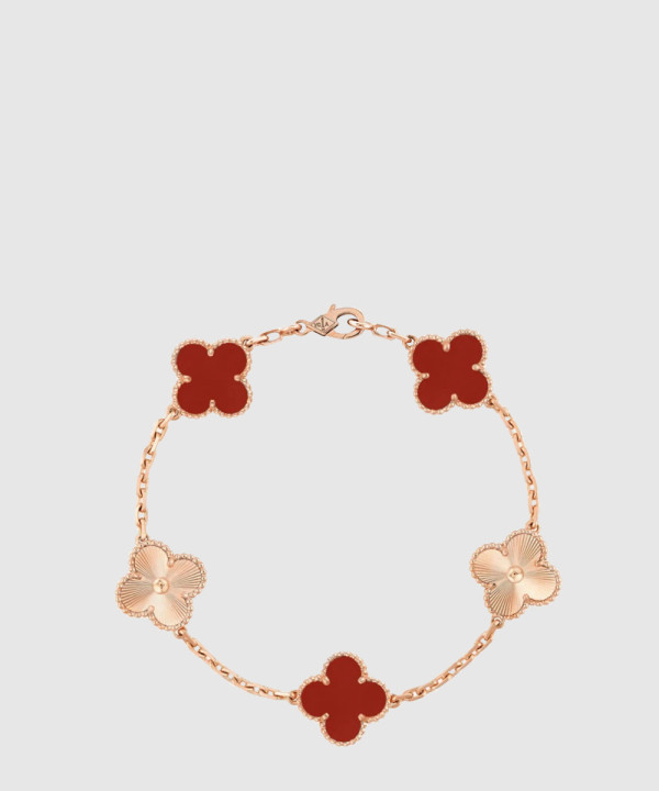 18K 하이엔드 미러급 반클리프 빈티지 알함브라 브레이슬릿 5모티브 커넬리언 7RP00